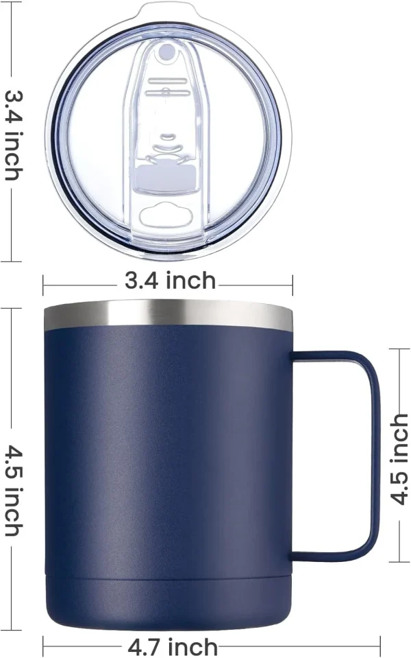 12oz Coffee Mug with Handle Sliding Lid,Stainless Steel Travel Tumbler Cup Double Insulated Camping Cup for Hot & Cold Drink Tea 4