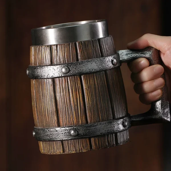 Hot-selling Wooden Barrel Beer mug , Large-capacity  Coffee mug Water bottle ,Tazas de café with stainless steel 3
