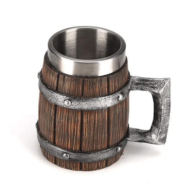 Hot-selling Wooden Barrel Beer mug , Large-capacity  Coffee mug Water bottle ,Tazas de café with stainless steel 4