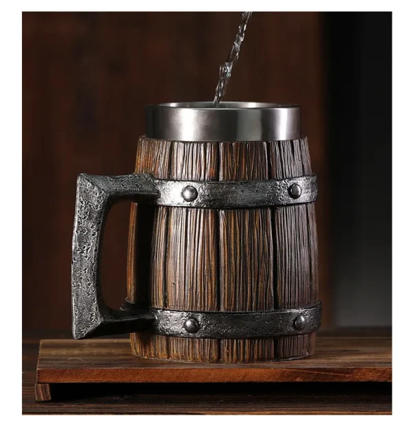 Hot-selling Wooden Barrel Beer mug , Large-capacity  Coffee mug Water bottle ,Tazas de café with stainless steel 5