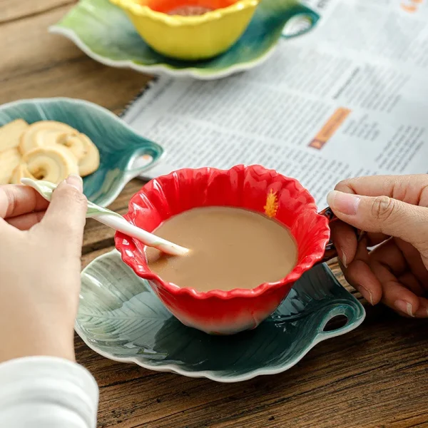 180ML Sun Flower Mug European Couple Afternoon Tea Coffee Cup Saucer Set Home Office Ceramic Tea Cup Drinking Set Wedding Gift 2