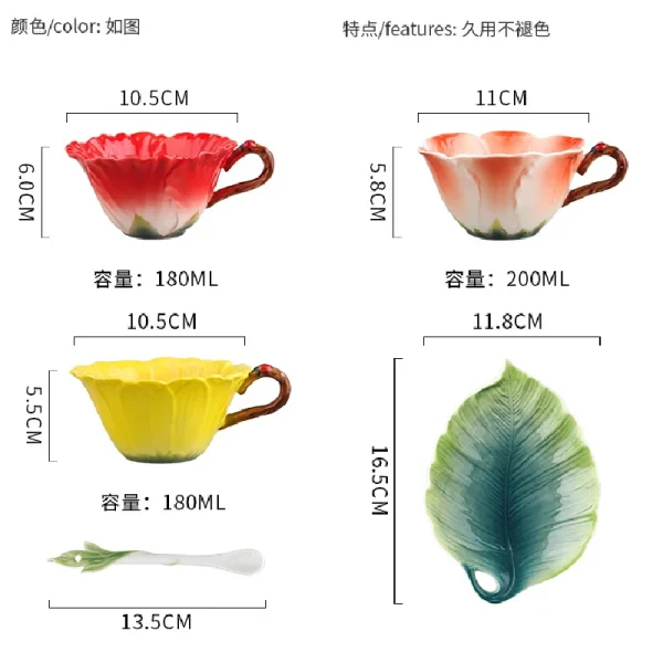 180ML Sun Flower Mug European Couple Afternoon Tea Coffee Cup Saucer Set Home Office Ceramic Tea Cup Drinking Set Wedding Gift 6