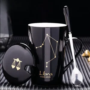 Twelve Zodiac Ceramic Mug with Lid Spoon, 450ML Gift Box Tea Cup Set Breakfast Milk Coffee Mug, Couple Water Cups Birthday Gift 1