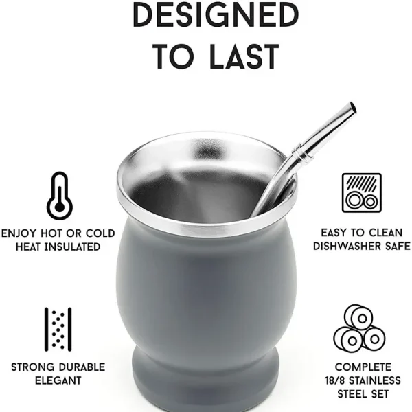 230ML 304 Stainless Steel Mate Cup Double Wall 8oz Portable Tea Mug Mate Gourd with Bombillas and Cleaning Brush 5