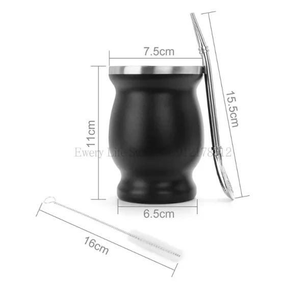 230ML 304 Stainless Steel Mate Cup Double Wall 8oz Portable Tea Mug Mate Gourd with Bombillas and Cleaning Brush 6