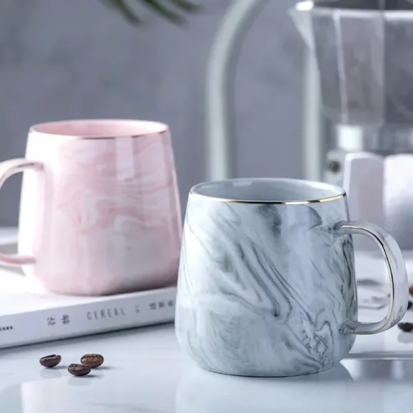 400ml Vintage Ceramic Coffee Cup Nordic Style Gold Rim Breakfast Oatmeal Milk Mug Marble Pattern Creative Teacup Couple Drinking 1