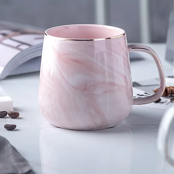 400ml Vintage Ceramic Coffee Cup Nordic Style Gold Rim Breakfast Oatmeal Milk Mug Marble Pattern Creative Teacup Couple Drinking 2