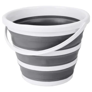 Eurow Indoor and Outdoor Collapsible Bucket with Handle, 10 Liters, 2.6 Gallons, Gray and White 1
