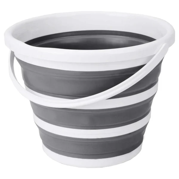 Eurow Indoor and Outdoor Collapsible Bucket with Handle, 10 Liters, 2.6 Gallons, Gray and White 1