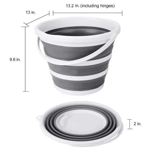 Eurow Indoor and Outdoor Collapsible Bucket with Handle, 10 Liters, 2.6 Gallons, Gray and White 2