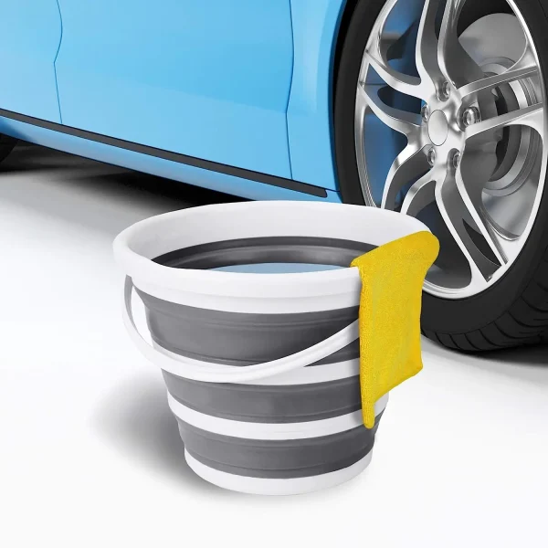 Eurow Indoor and Outdoor Collapsible Bucket with Handle, 10 Liters, 2.6 Gallons, Gray and White 3
