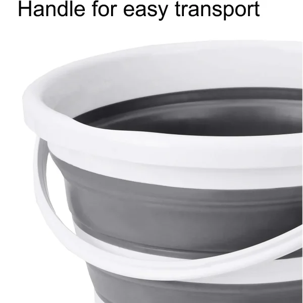 Eurow Indoor and Outdoor Collapsible Bucket with Handle, 10 Liters, 2.6 Gallons, Gray and White 6