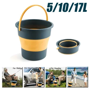 5/10/17L Portable Folding Bucket  Multifunctional Thickened Silicone Bucket for Car Washing and Fishing  Camping Folding Bucket 1
