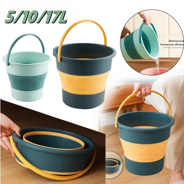 5/10L Folding Portable Bucket with Cover Car Wash Fishing Bathroom Tool Silicone Bucket Outdoor Camping Household Supplies 1