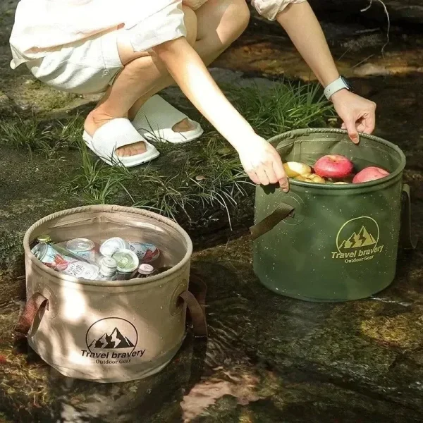 5/10/20L Folding Portable Bucket with Cover Car Wash Fishing Bathroom Tool Silicone Bucket Outdoor Camping Household Supplies 2