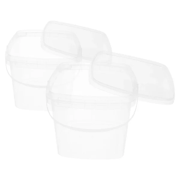 2Pcs Square Bucket Plastic Bucket Clear Buckets Food Storage Ice Cream Tub Washing Basin Milk Jug With Lid Plastic Pail 1
