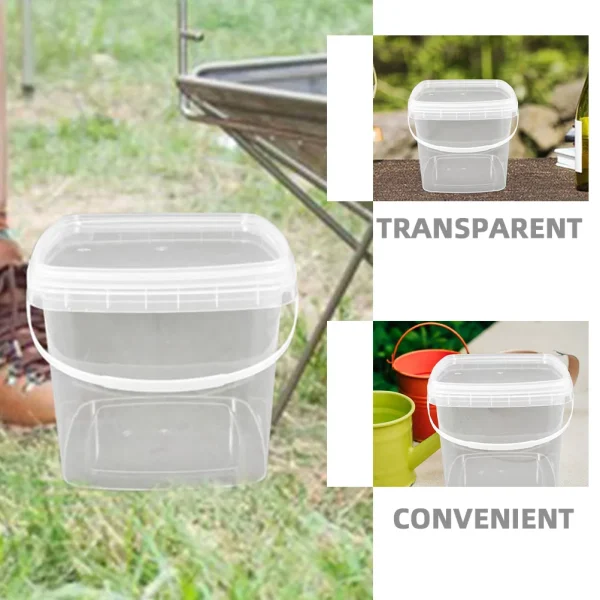 2Pcs Square Bucket Plastic Bucket Clear Buckets Food Storage Ice Cream Tub Washing Basin Milk Jug With Lid Plastic Pail 2