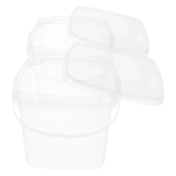 2Pcs Square Bucket Plastic Bucket Clear Buckets Food Storage Ice Cream Tub Washing Basin Milk Jug With Lid Plastic Pail 3