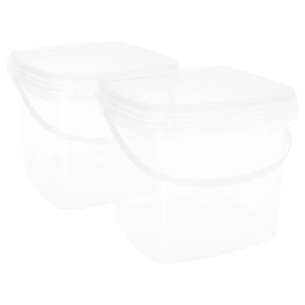 2Pcs Square Bucket Plastic Bucket Clear Buckets Food Storage Ice Cream Tub Washing Basin Milk Jug With Lid Plastic Pail 6