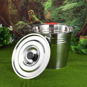 24CM Stainless Steel Thick Iron Water Bucket With Lid One Piece Molding Large Capacity Practical Bucket For Home Pasture Ranch 1