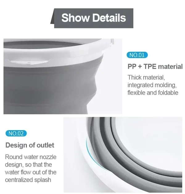 10L Collapsible Bucket Round Silicone Laundry Car Washing Bucket Outdoor Fishing Travel Camp Household Storage 6