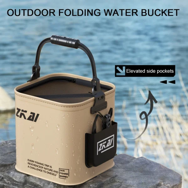 Portable Foldable Fish Bucket With Handle Sturdy Fishing Protection Bucket For Gardening/Planting Water Bottle Folding Cube 1