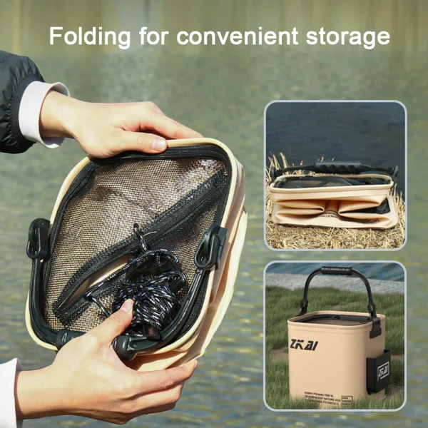 Portable Foldable Fish Bucket With Handle Sturdy Fishing Protection Bucket For Gardening/Planting Water Bottle Folding Cube 2