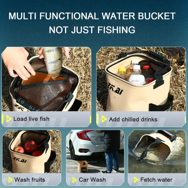 Portable Foldable Fish Bucket With Handle Sturdy Fishing Protection Bucket For Gardening/Planting Water Bottle Folding Cube 5