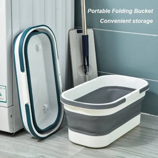 Portable Silicone Mop Bucket Folding Bucket Car Wash Basin Rectangular Thickened 12L Car Washing Bucket Water Bathroom Accessory 3