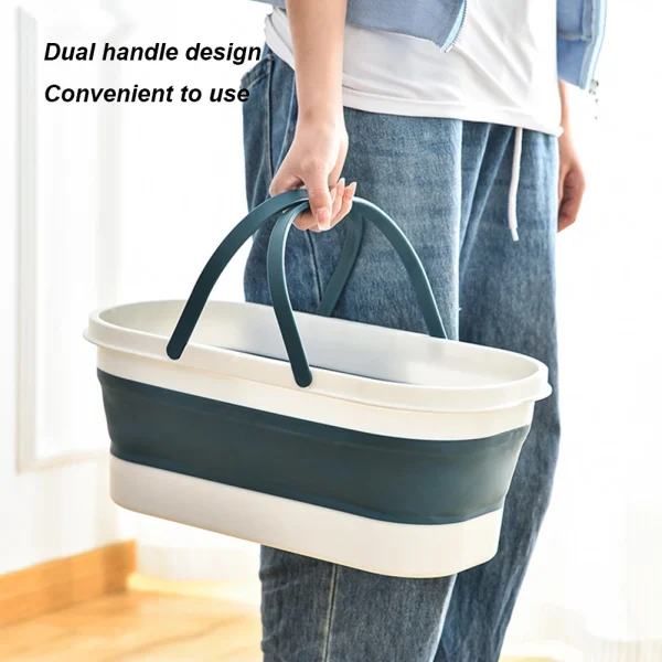 Portable Silicone Mop Bucket Folding Bucket Car Wash Basin Rectangular Thickened 12L Car Washing Bucket Water Bathroom Accessory 4
