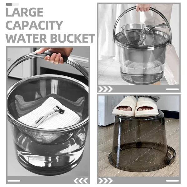 Large Capacity Water Bucket 23L Transparent Lid Handle Heavy Duty Plastic Bath Kitchen Dorm Portable Storage Home Use 2