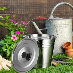 1pc Stainless Steel Bucket 24CM Thickened Heavy Duty Pail Lid Water Ice Pasture Milking Practical Home Farm Dairy Bucket 1