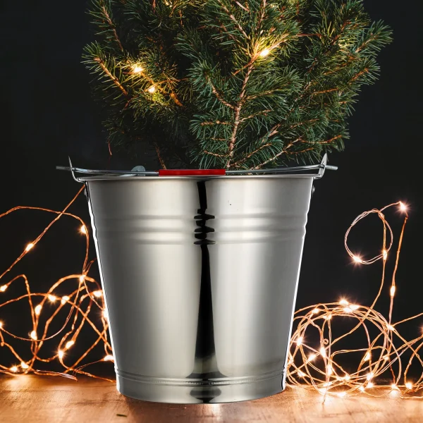 1pc Stainless Steel Bucket 24CM Thickened Heavy Duty Pail Lid Water Ice Pasture Milking Practical Home Farm Dairy Bucket 2