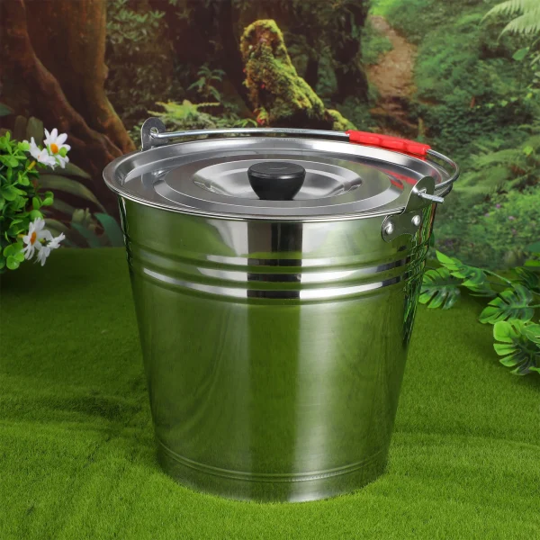 1pc Stainless Steel Bucket 24CM Thickened Heavy Duty Pail Lid Water Ice Pasture Milking Practical Home Farm Dairy Bucket 6