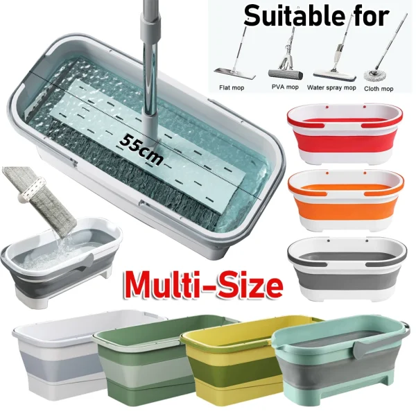 Foldable Mop Bucket Laundry Barrel Rectangular Large Washing Basin Space-Saving Reusable Household Cleaning Bathroom Accessory 1