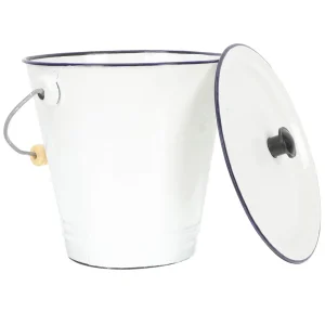 Portable White Enamel Bucket With Lid Metal Pail Milk Can Laundry Room Storage Ice Container Buckets Sturdy Enamel AntiRust 1