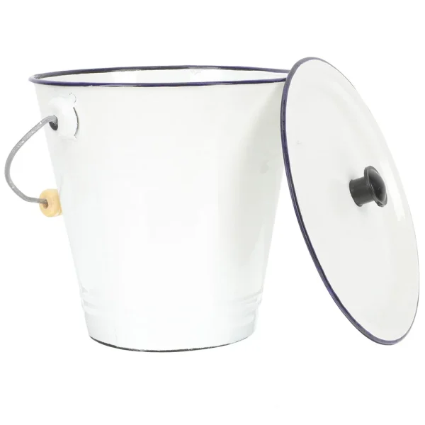 Portable White Enamel Bucket With Lid Metal Pail Milk Can Laundry Room Storage Ice Container Buckets Sturdy Enamel AntiRust 1