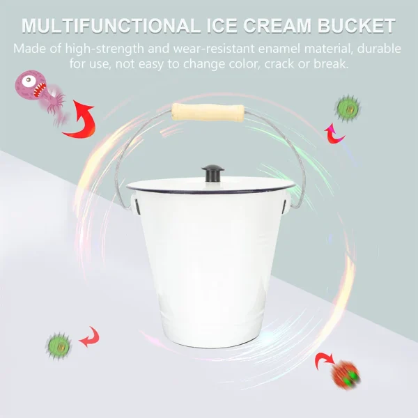 Portable White Enamel Bucket With Lid Metal Pail Milk Can Laundry Room Storage Ice Container Buckets Sturdy Enamel AntiRust 5