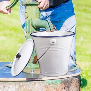 9L Enamel Milk Bucket Ice Bucket with Lid and Handle Rice Container Liquid Container Storage Can for Farm Garden Yard 1