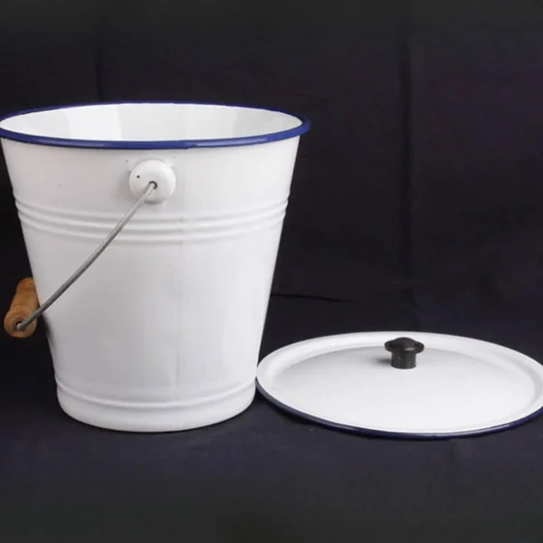 9L Enamel Milk Bucket Ice Bucket with Lid and Handle Rice Container Liquid Container Storage Can for Farm Garden Yard 4