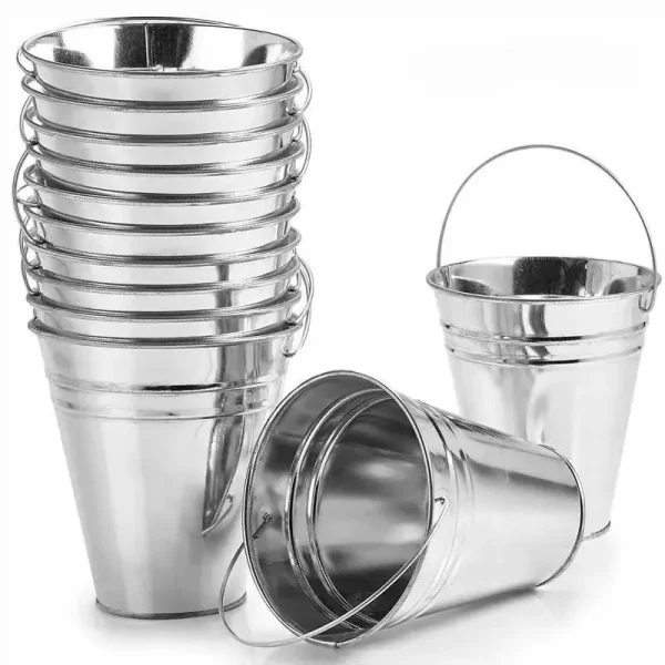 10 Pack Large Galvanized Metal Buckets with Handle  12.8*11.5CM- Unique Goody Baskets, Gr 4