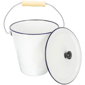 9L White Enamel Bucket Metal Pail With Lid Milk Can Ice Container Trash Can Paint ganizer Home Garden Household 1