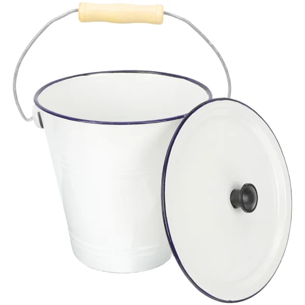 9L White Enamel Bucket Metal Pail With Lid Milk Can Ice Container Trash Can Paint ganizer Home Garden Household 1