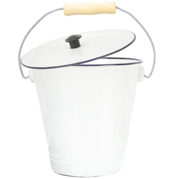 9L White Enamel Bucket Metal Pail With Lid Milk Can Ice Container Trash Can Paint ganizer Home Garden Household 2