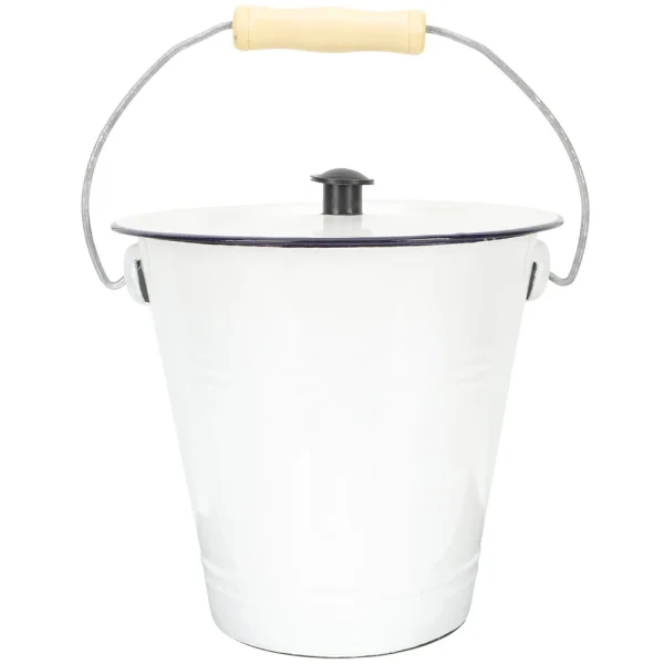 9L White Enamel Bucket Metal Pail With Lid Milk Can Ice Container Trash Can Paint ganizer Home Garden Household 3