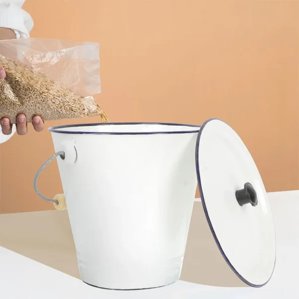 9L White Enamel Bucket Metal Pail With Lid Milk Can Ice Container Trash Can Paint ganizer Home Garden Household 5