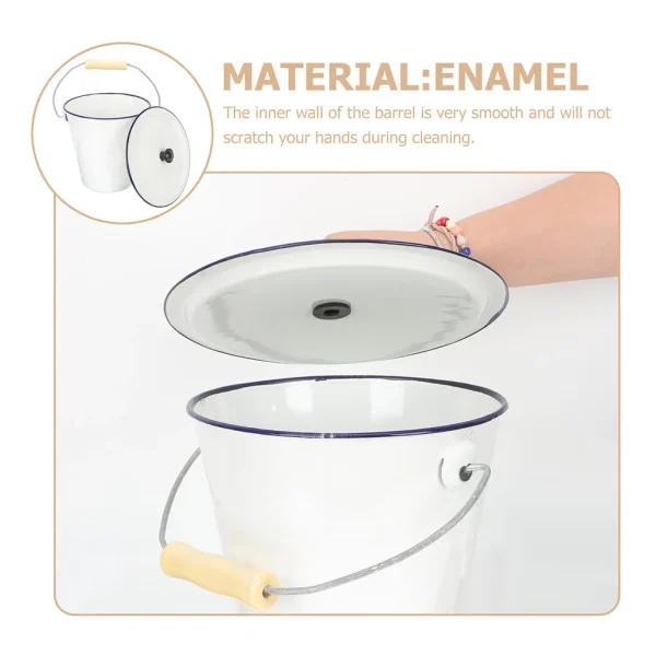9L White Enamel Bucket Metal Pail With Lid Milk Can Ice Container Trash Can Paint ganizer Home Garden Household 6