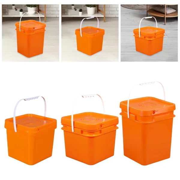 Square Bucket All Purpose Pail Large Capacity Food Storage Container with Handle and Lid for Home Improvement Outdoor Picnics 3