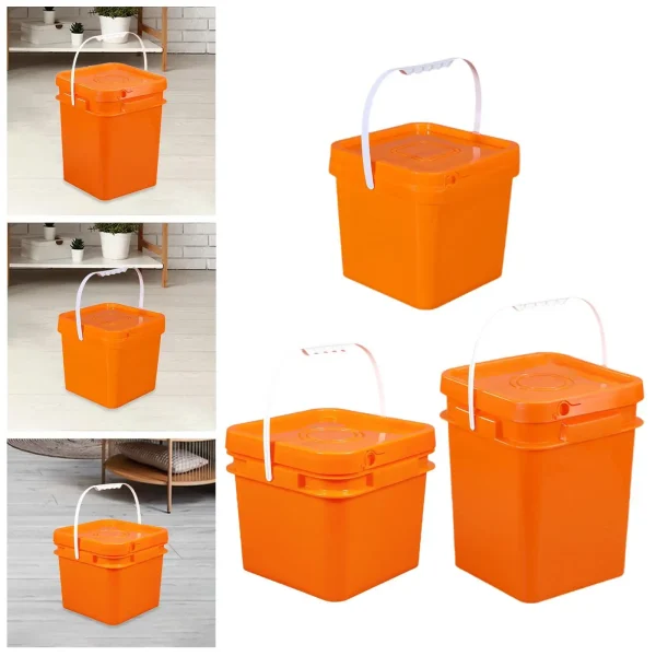 Square Bucket All Purpose Pail Large Capacity Food Storage Container with Handle and Lid for Home Improvement Outdoor Picnics 4