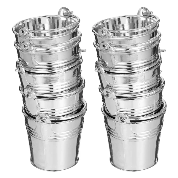 10pcs Simulated Plastic Water Buckets Silver Small Bucket With Handle Easy Clean Kids Toy Realistic Lightweight For Play 2